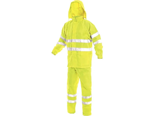 “Completo antipioggia giallo fluo con cappuccio e pantaloni regolabili – PWSTORE