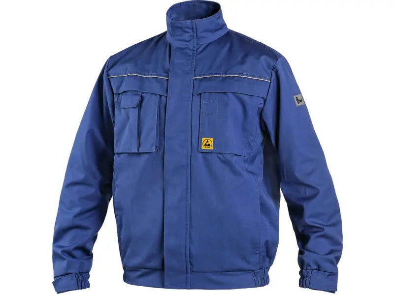 Giubbetto ESD ELEKTROTECHNIK blu – giacca antistatica EN 61340-5-1 / EN 1149-5 con zip coperta e tasche