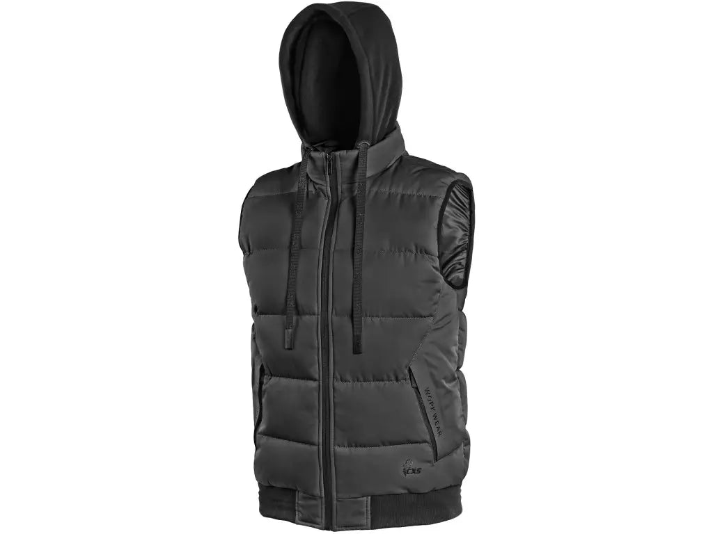 Gilet da lavoro invernale RENO Nero, trapuntato con cappuccio staccabile – PWSTORE