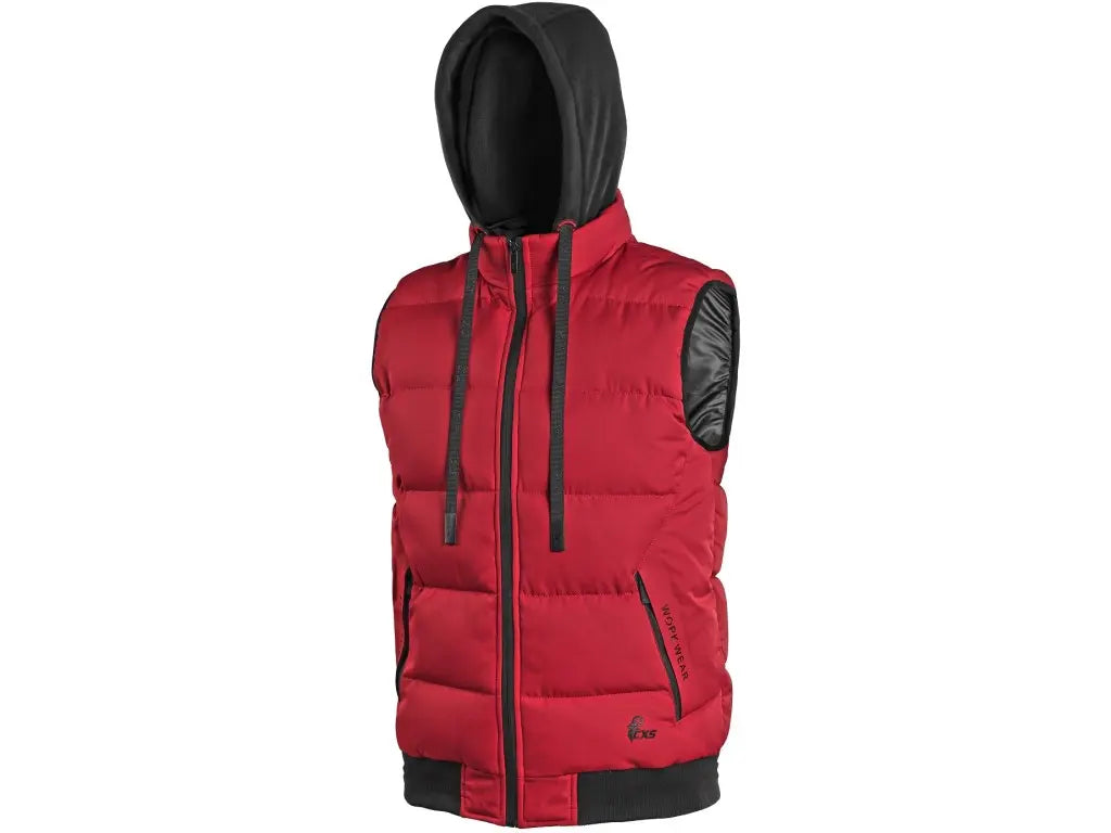 Gilet da lavoro invernale RENO Rosso, trapuntato con cappuccio staccabile – PWSTORE