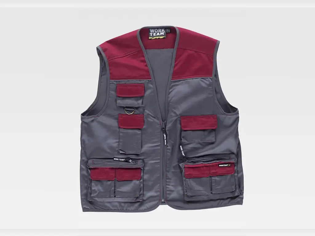 gilet tipo safari da lavoro con tasche e zip