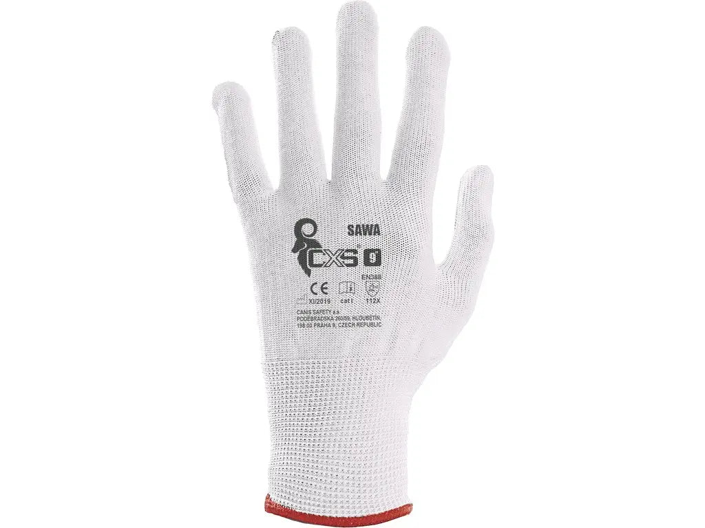 Guanto SAWA in maglia nylon bianco senza cuciture con polsino elastico – Cat. I, EN 388, EN ISO 21420 – PWSTOR