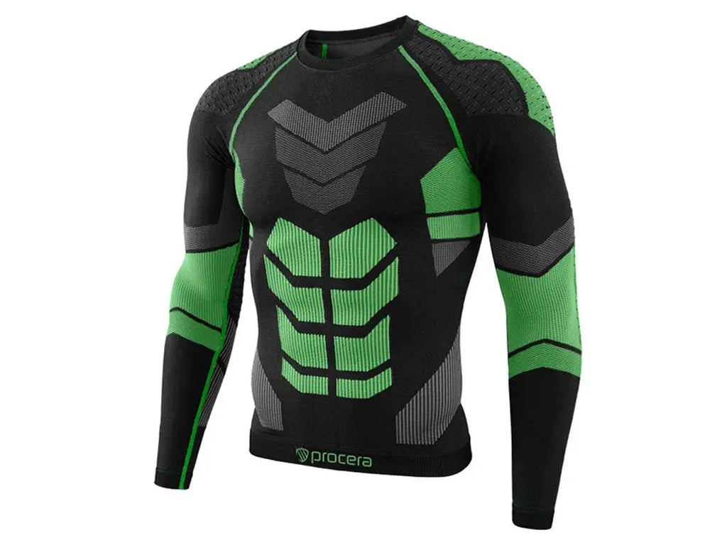 Maglia termica ICELAND da uomo nero e verde, intimo tecnico seamless per basse temperature.