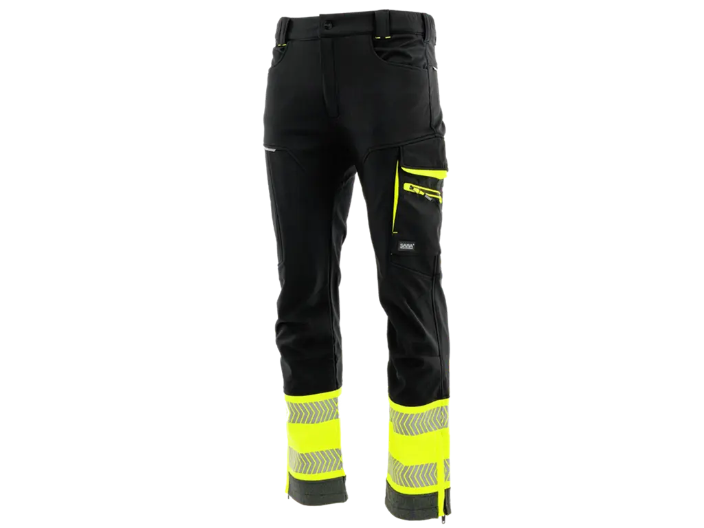 Pantaloni softshell da lavoro COMFORT NEO WINTER foderati neri con inserti alta visibilità giallo fluorescente