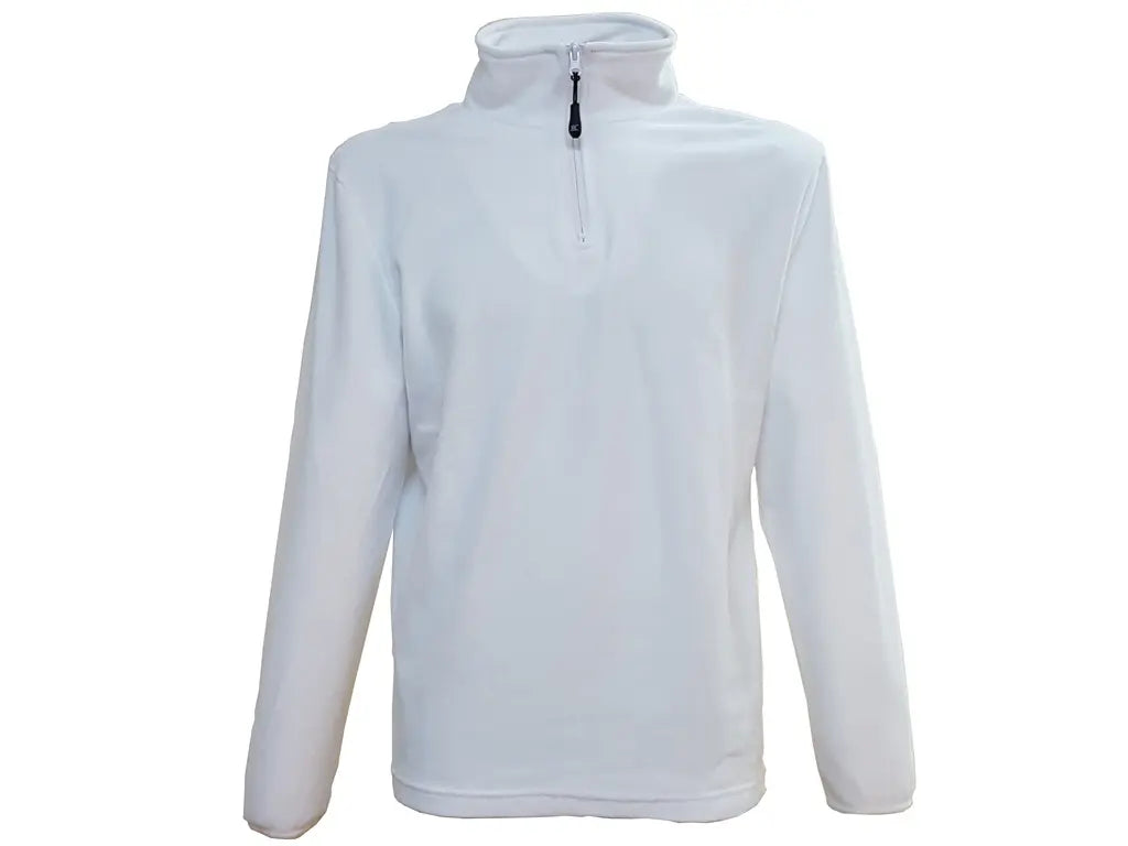 Pile da lavoro MALMO in micropile antipilling con mezza zip e collo alto, colore bianco.