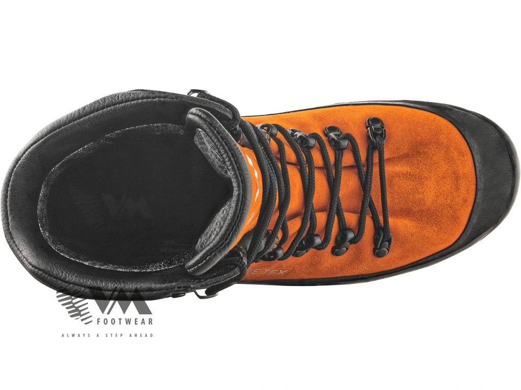 Dettaglio tomaia pelle scamosciata VELOUR e rinforzi stivali motoseghista – PWSTORE