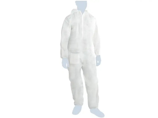 Tuta monouso bianca in TNT PP 30 g/m² con cappuccio e zip – PWSTORE