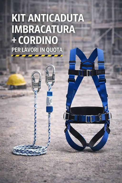 kit anticaduta con imbracatura e cordino per lavori in quota