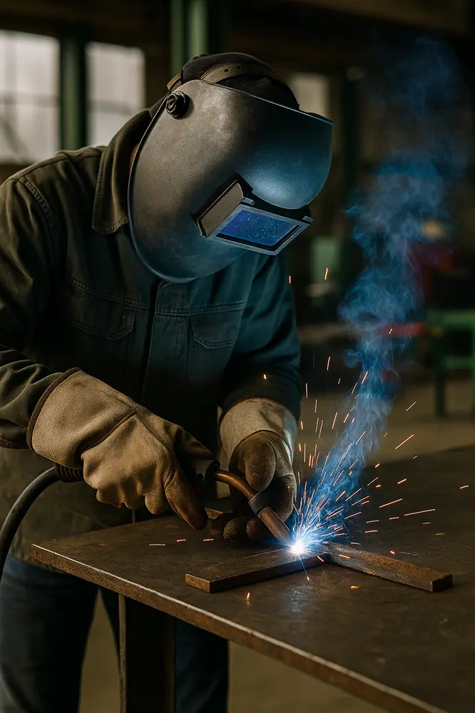 Guanti da lavoro per saldatore in pelle crosta, resistenti al calore e certificati EN 12477
