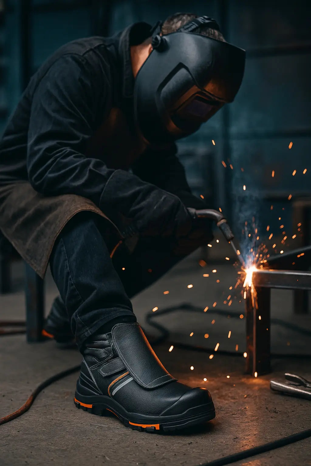 operatore al lavoro con protezione da saldatore