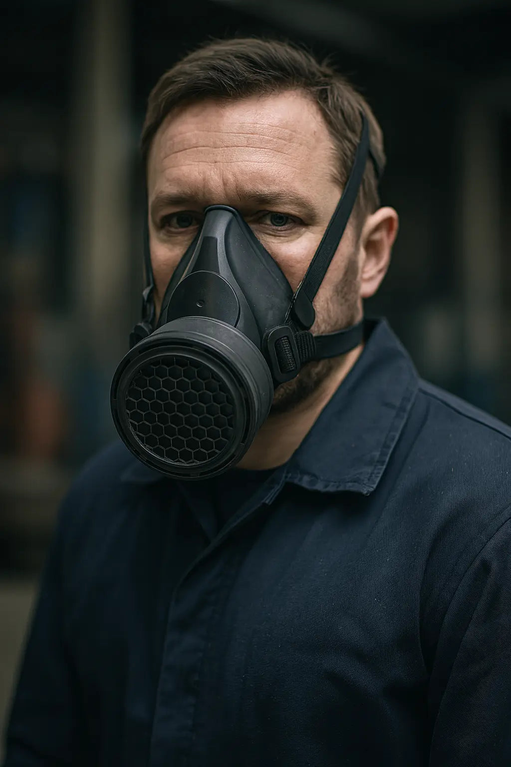 Operatore con maschera a pieno facciale EN 136 e cartuccia ABEK1P3 Rd40 in area ATEX – PWSTORE