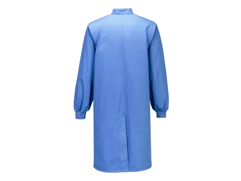 Camice ESD Hamilton EN 1149-5 in tessuto conduttivo con finitura Texpel, vista posteriore – PWSTORE