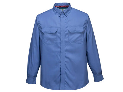 Camicia trivalente Bizflame Plus FR69 blu con bottoni nascosti e tasche al petto – PWSTORE