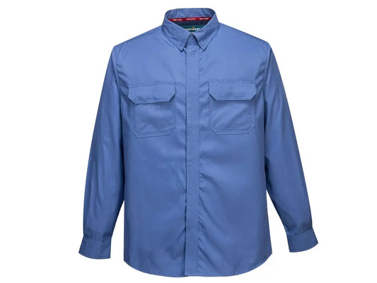 Camicia trivalente Bizflame Plus FR69 blu con bottoni nascosti e tasche al petto – PWSTORE