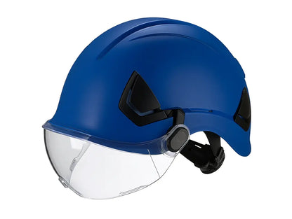 Elmetto ventilato con sottogola a 4 punti e bardatura 6 punti. Colore Blu