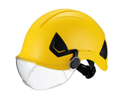Elmetto ventilato con sottogola a 4 punti e bardatura 6 punti. Colore Giallo
