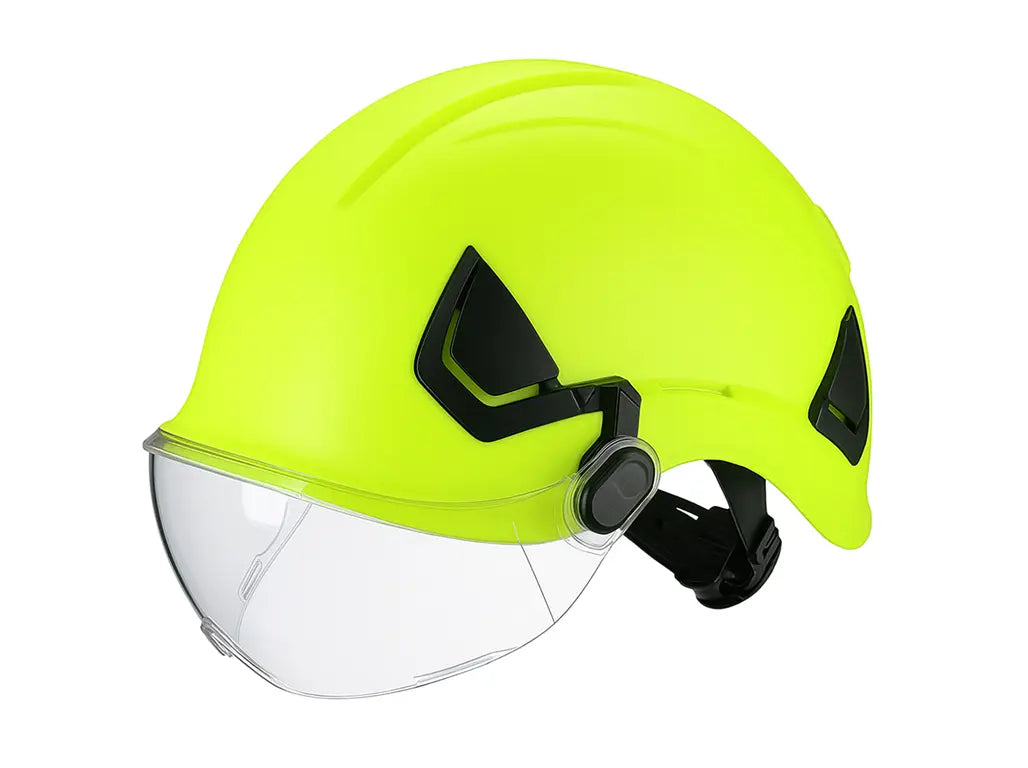 Elmetto ventilato con sottogola a 4 punti e bardatura 6 punti , colore Neon
