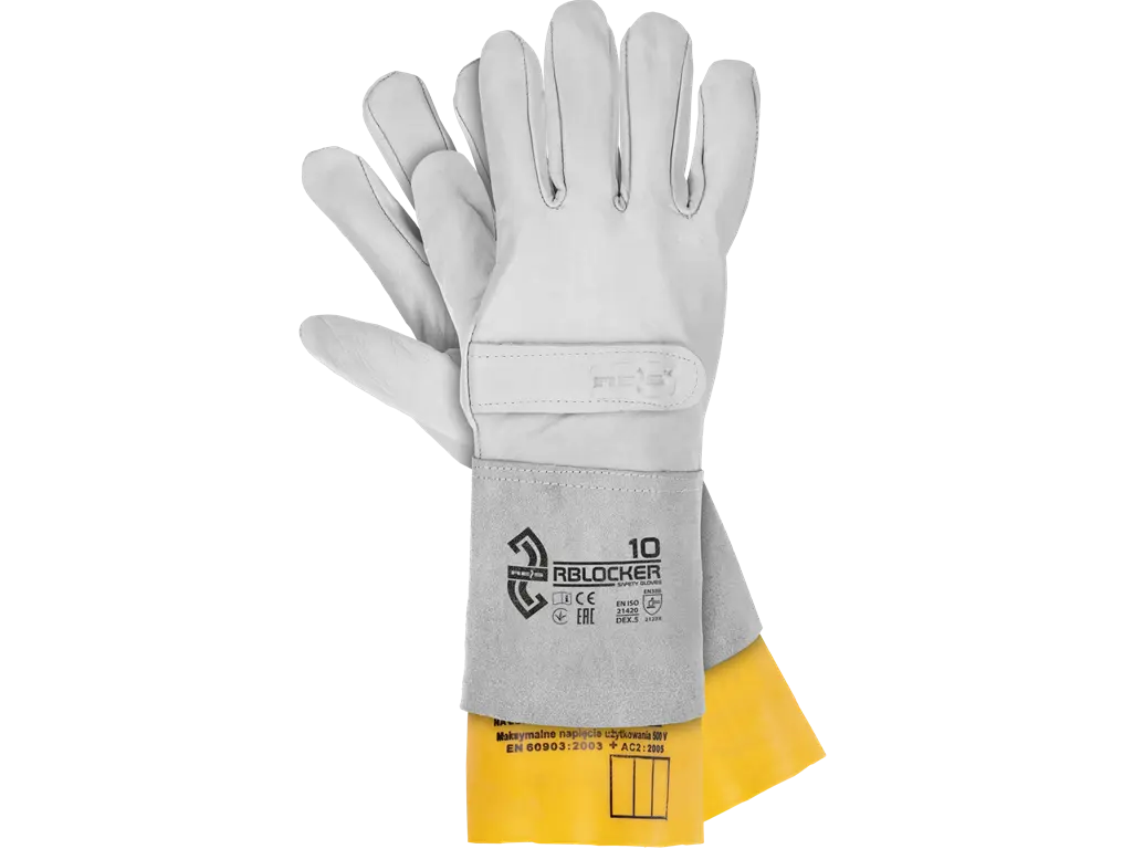 Copri guanti dielettrici in pelle pieno fiore con polsino in crosta e Velcro – overglove per guanti EN 60903
