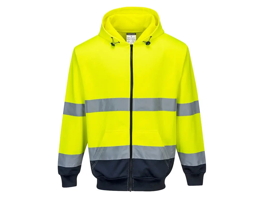 Felpa alta visibilità B317 giallo blu con zip e cappuccio EN ISO 20471 Classe 3