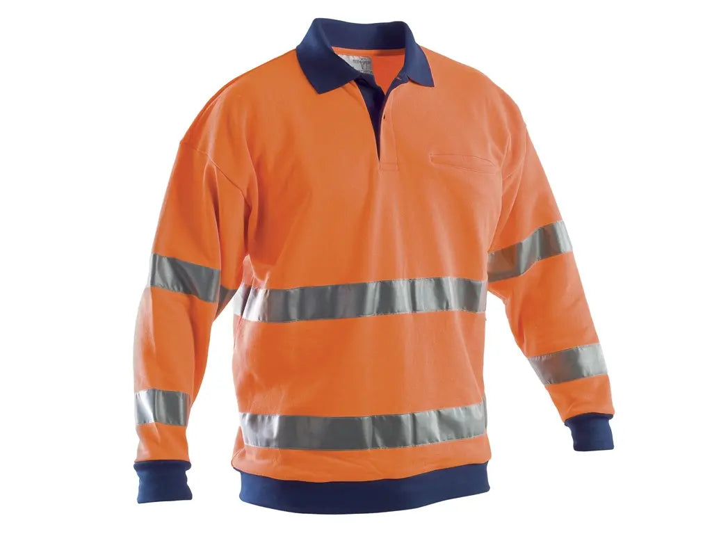 Felpa da lavoro alta visibilità classe 3 con collo a polo 400 g m2 arancio EN ISO 20471
