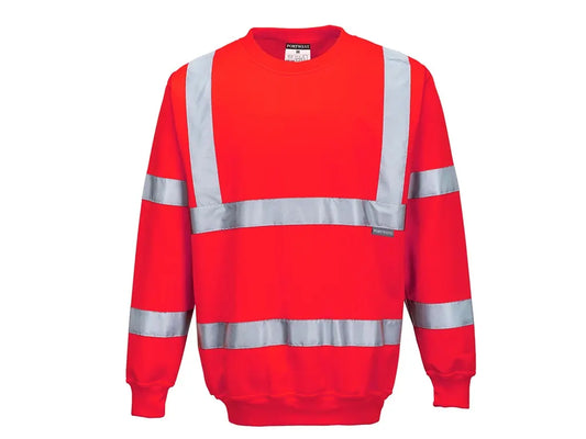 Felpa alta visibilità Classe 3 girocollo Rossa con bande riflettenti e retro spazzolato – UPF 40+ – PWSTORE
