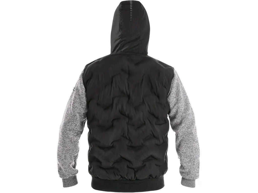 Felpa da lavoro FLINT uomo nero-grigio con pannelli isolanti, fodera in pile e tasche con zip – dettagli riflettenti, Vista posteriore – PWSTORE