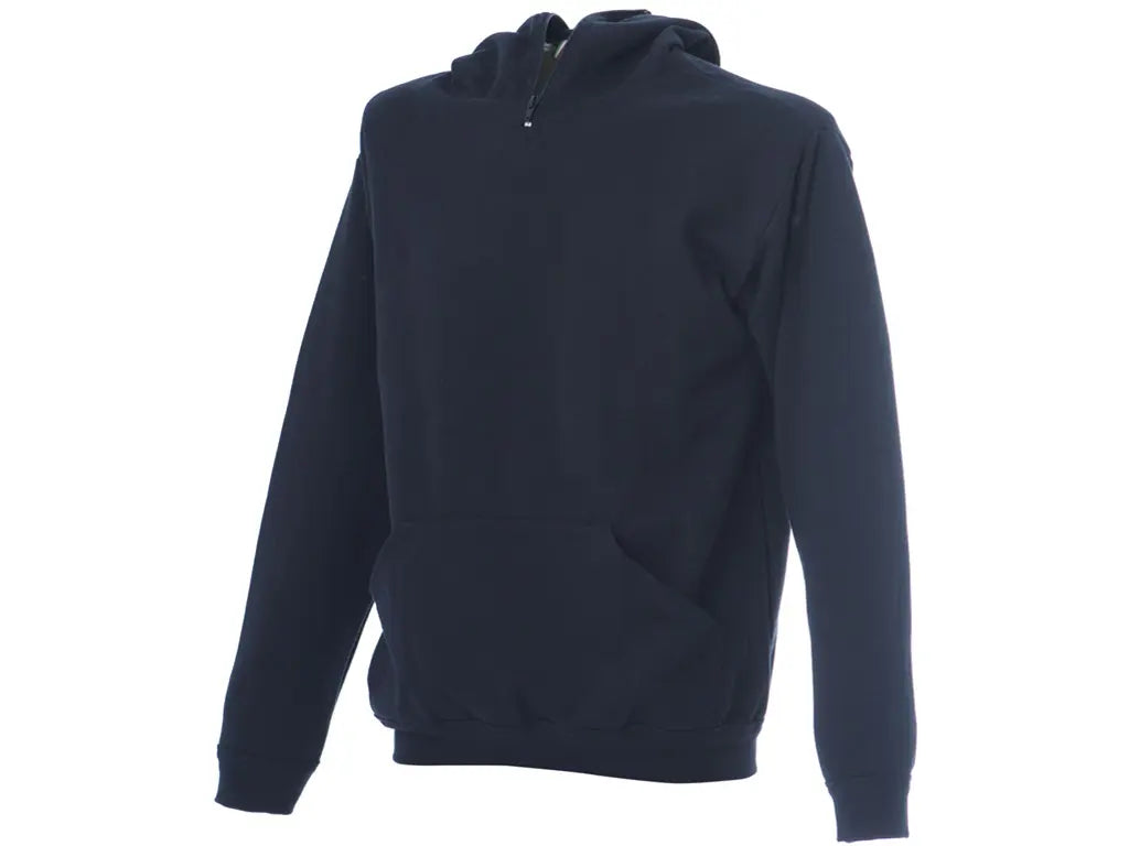 Felpa da lavoro Liverpool Made in Italy con cappuccio ninja, zip corta e tasca a marsupio colore blu navy.