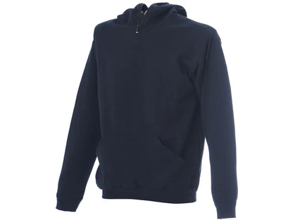 Felpa da lavoro Liverpool Made in Italy con cappuccio ninja, zip corta e tasca a marsupio colore blu navy.