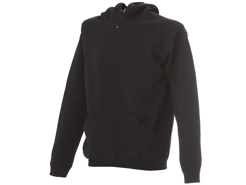 Felpa da lavoro Liverpool Made in Italy con cappuccio ninja, zip corta e tasca a marsupio colore nero.