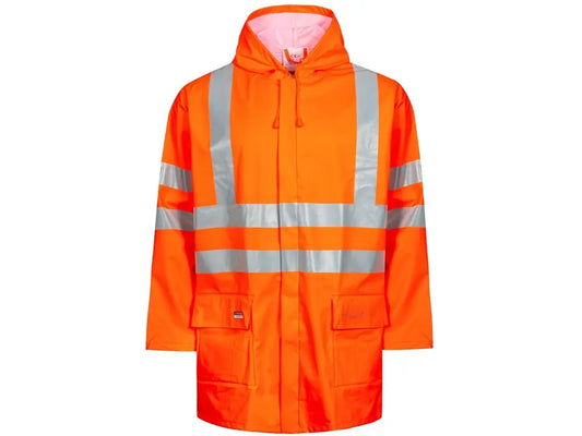 Giacca antipioggia alta visibilità ignifuga PU >20.000 mm con cappuccio per casco – PWSTORE