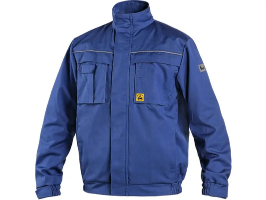Giubbetto ESD ELEKTROTECHNIK blu – giacca antistatica EN 61340-5-1 / EN 1149-5 con zip coperta e tasche
