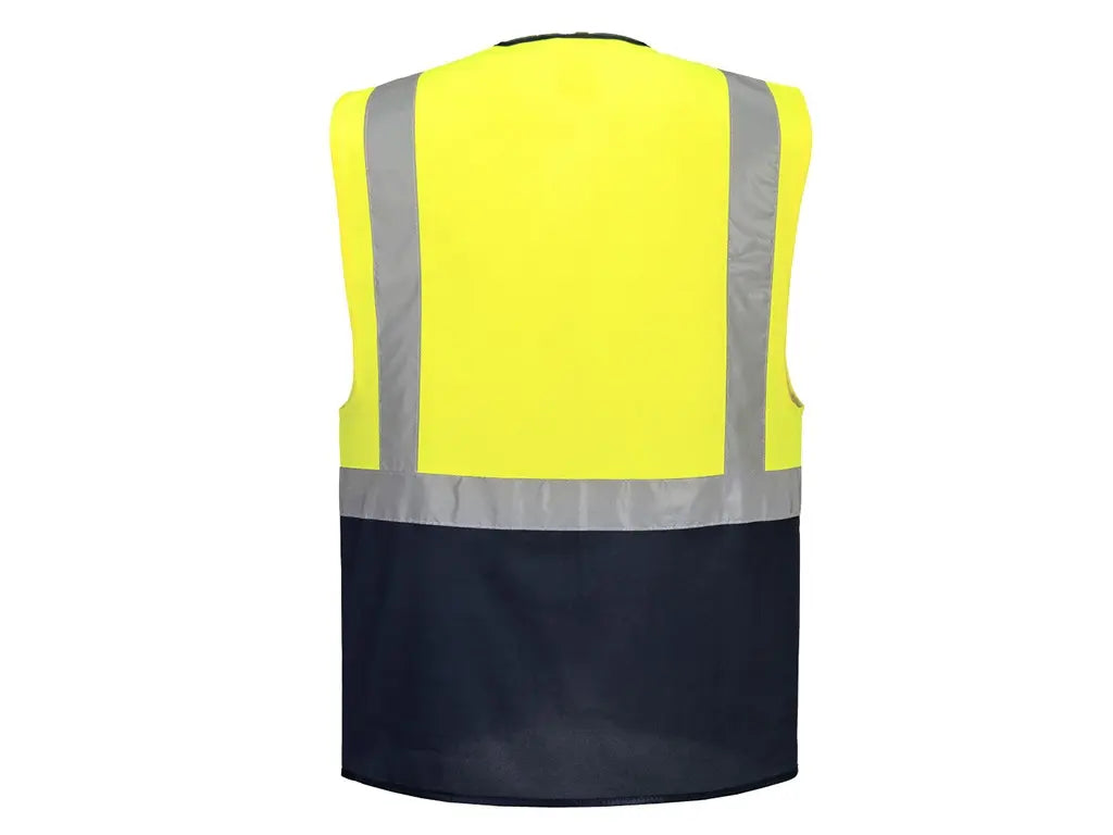 gilet da lavoro alta visibilità giallo blu navy per logistica e cantieri - vista posteriore