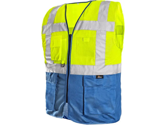 Gilet alta visibilità bicolore giallo blu con bande riflettenti – PWSTORE