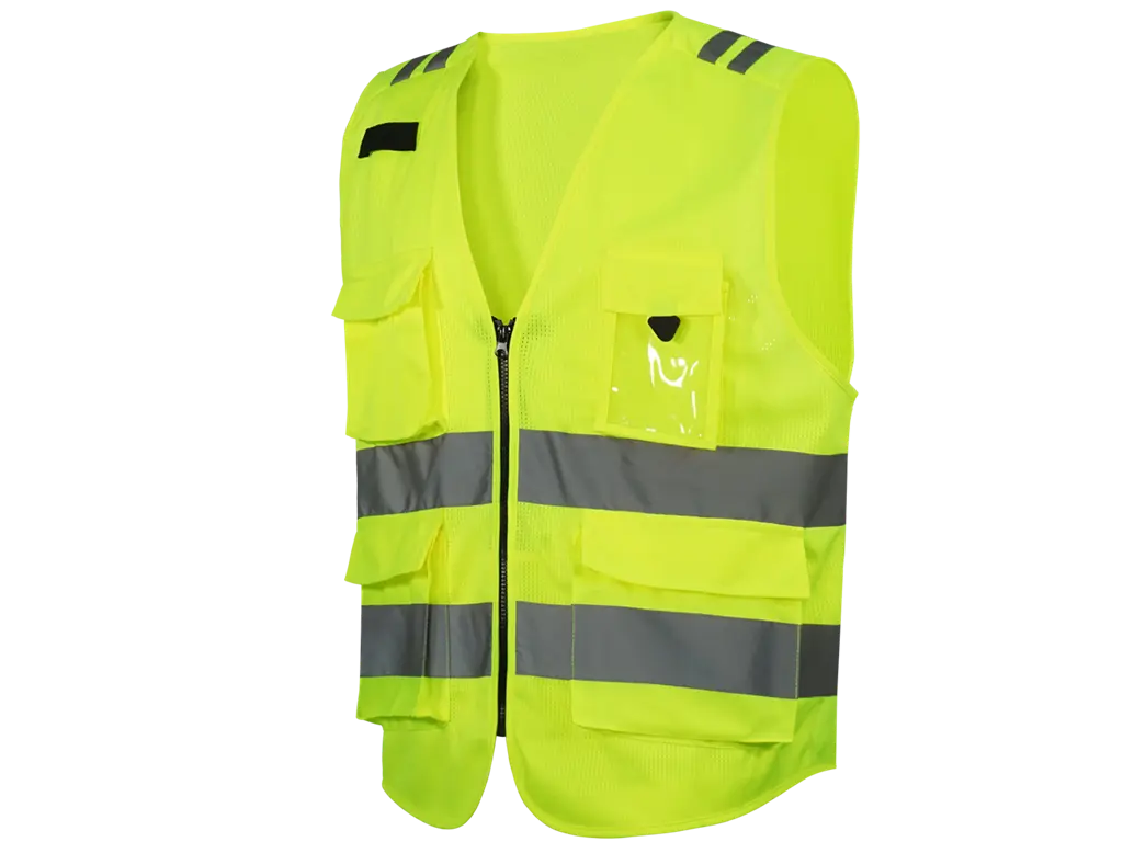 gilet hv giallo con porta badge e tasche operative