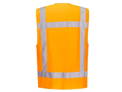 Gilet HV arancio con porta badge e chiusura zip conforme EN ISO 20471