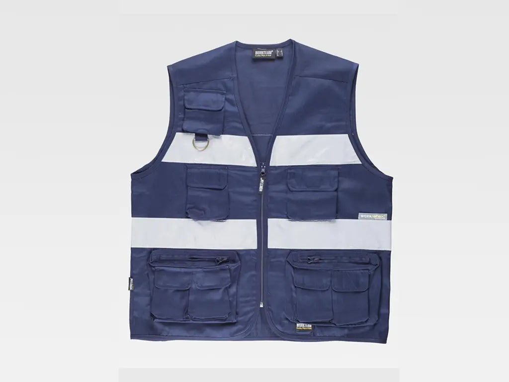 gilet multitasche leggero da lavoro con bande rifrangenti
