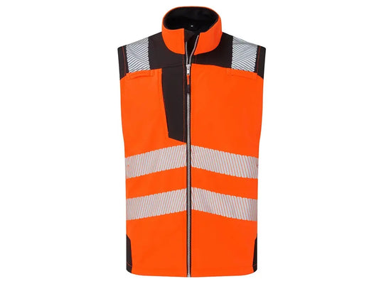 Gilet da lavoro Softshell alta visibilità Arancio PW3, antivento e impermeabile, bande riflettenti HiVisTex Pro, tasche multiple