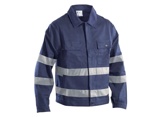 Giubbetto da lavoro in fustagno con bande rifrangenti collo a camicia bottoni coperti