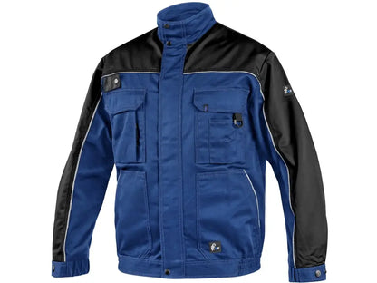 Giubbetto da lavoro Orion da uomo blu e nero con tasche multifunzione e dettagli riflettenti, ideale per edilizia e manutenzione