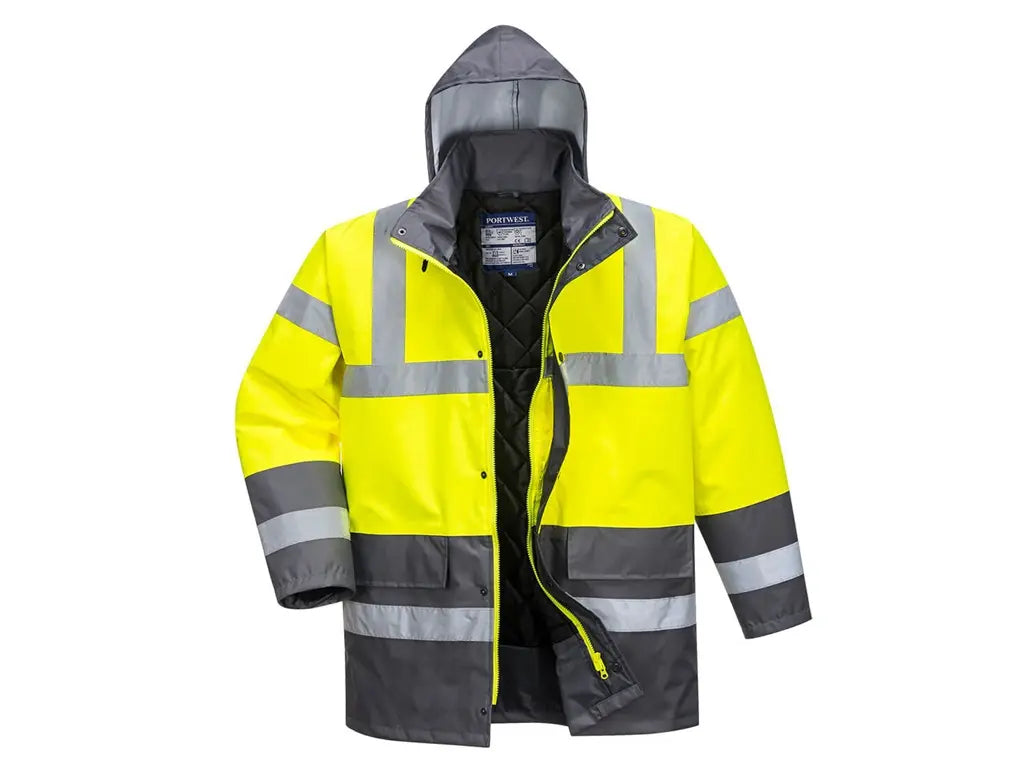 Giubbotto invernale da cantiere con bande riflettenti Giallo-Grigio