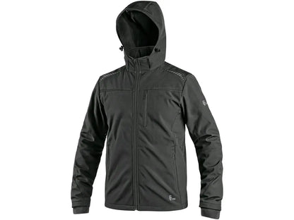 Giubbotto da lavoro NORFOLK softshell, impermeabile 8.000 mm, antivento, con cappuccio staccabile e inserti riflettenti. Nero
