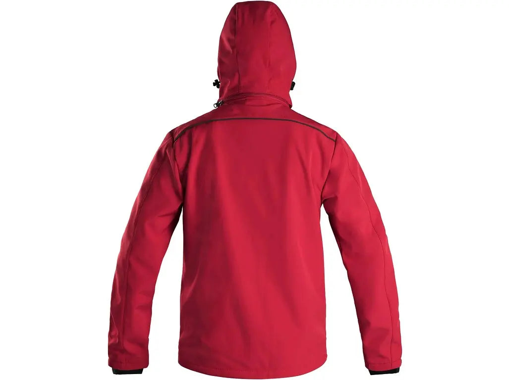 Giubbotto da lavoro Softshell DURHAM rosso/nero, impermeabile 10.000 mm, antivento, con pile interno e cappuccio rimovibile. Vista posteriore