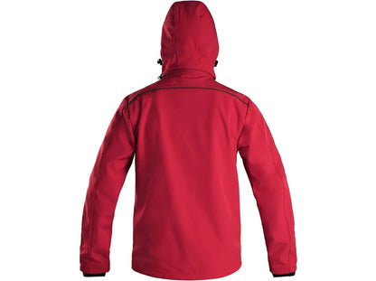 Giubbotto da lavoro Softshell DURHAM rosso/nero, impermeabile 10.000 mm, antivento, con pile interno e cappuccio rimovibile. Vista posteriore