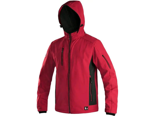 Giubbotto da lavoro Softshell DURHAM rosso/nero, impermeabile 10.000 mm, antivento, con pile interno e cappuccio rimovibile