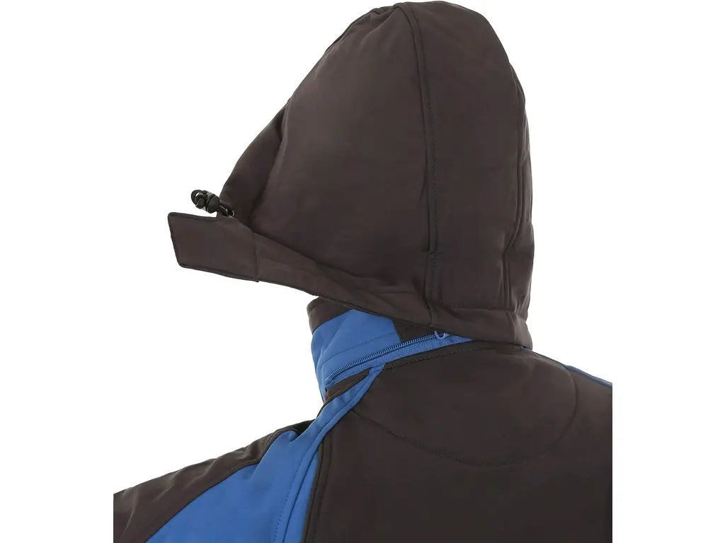 Giubbotto da lavoro softshell SACRAMENTO uomo grigio-blu 10.000 mm / 3.000 g, vista cappuccio staccabile – PWSTORE