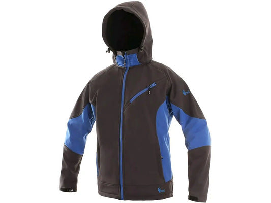 Giubbotto da lavoro softshell SACRAMENTO uomo grigio-blu 10.000 mm / 3.000 g, cappuccio staccabile, dettagli riflettenti – PWSTORE