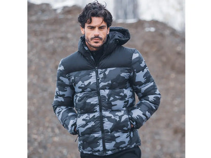 Giacca antivento imbottita con cappuccio regolabile e tasche zip