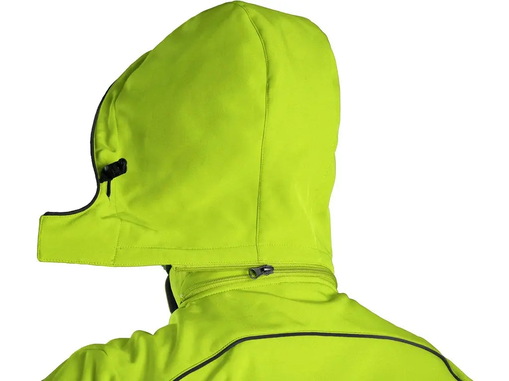 Dettaglio del cappuccio regolabile e rimovibile del giubbotto Softshell DURHAM.