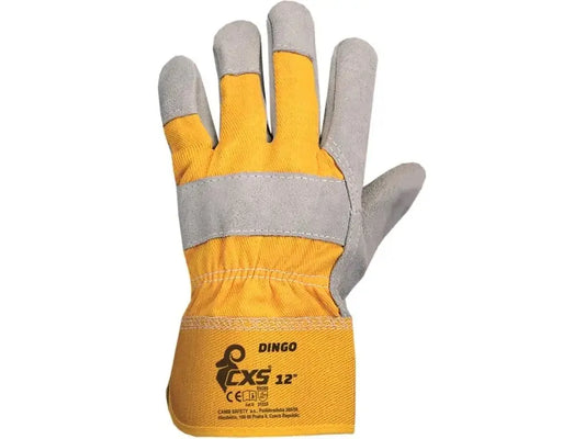 Guanti da lavoro combinati in pelle crosta bovina e tessuto cotone giallo con fodera e manichetta rigida