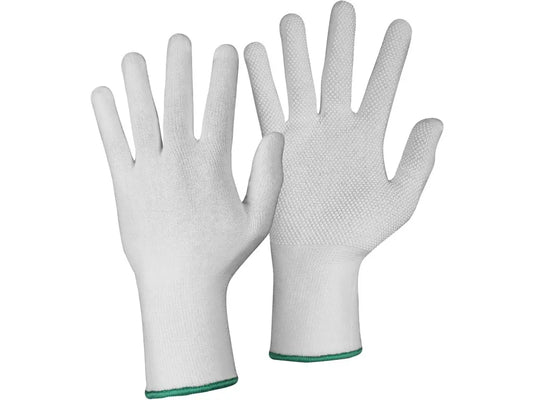 Guanti TEWI in cotone elasticizzato bianchi, senza cuciture con puntinatura PVC – idonei alimenti secci EN 1186-1 – Cat. I – PWSTORE